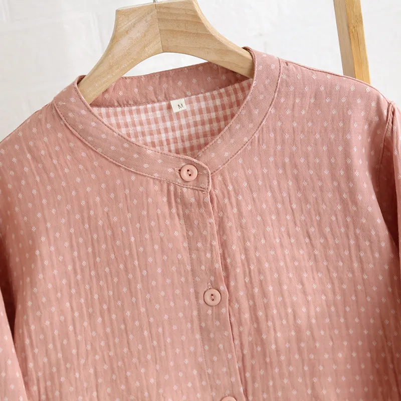 Pink Dyed Washed Cotton Cotton Pajama Set