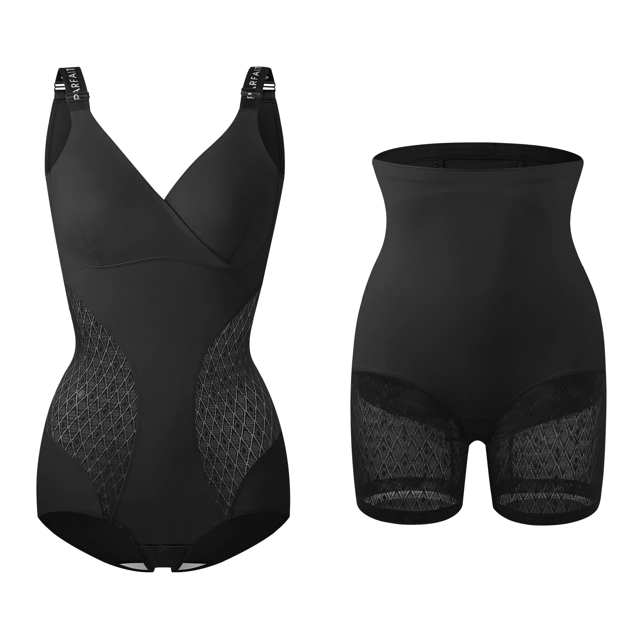 RELAX Shaping Duo: Bodysuit & High-Waist Shaping Shorts - Black