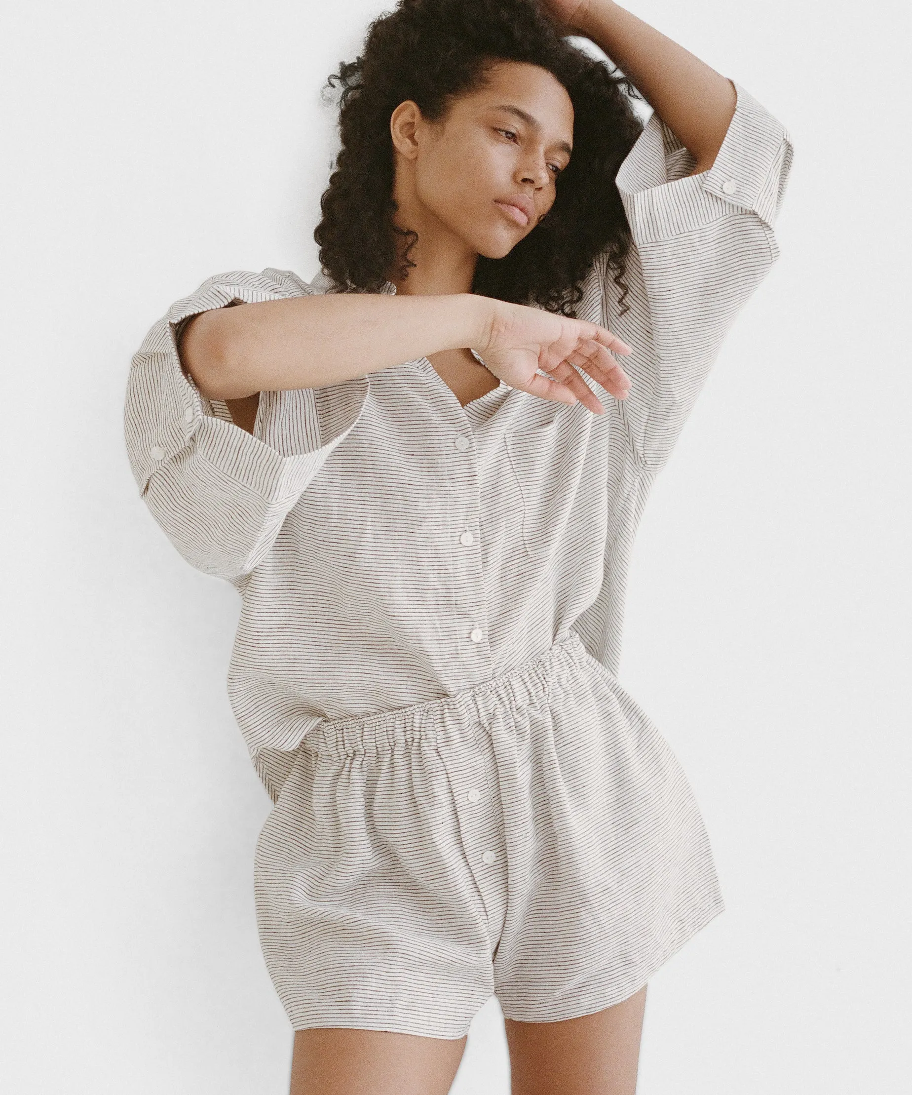 Stonewashed Pajama Set With Shorts - Natural Linen